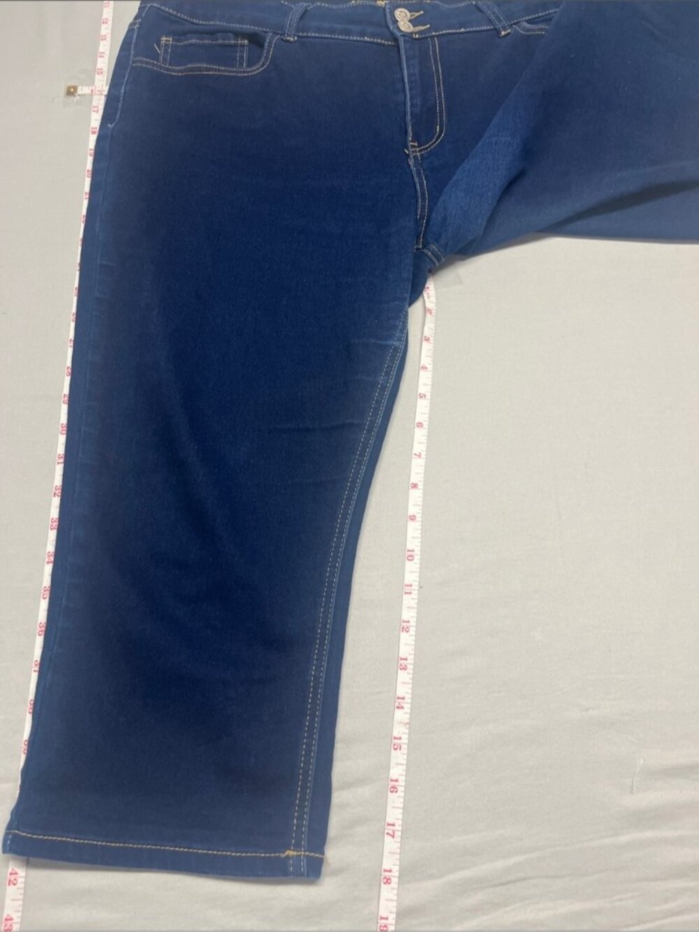 Women's Dark Blue Stretch Cropped Jeans Capri, curvy size 16 comfortable 1100 - Picture 3 of 6